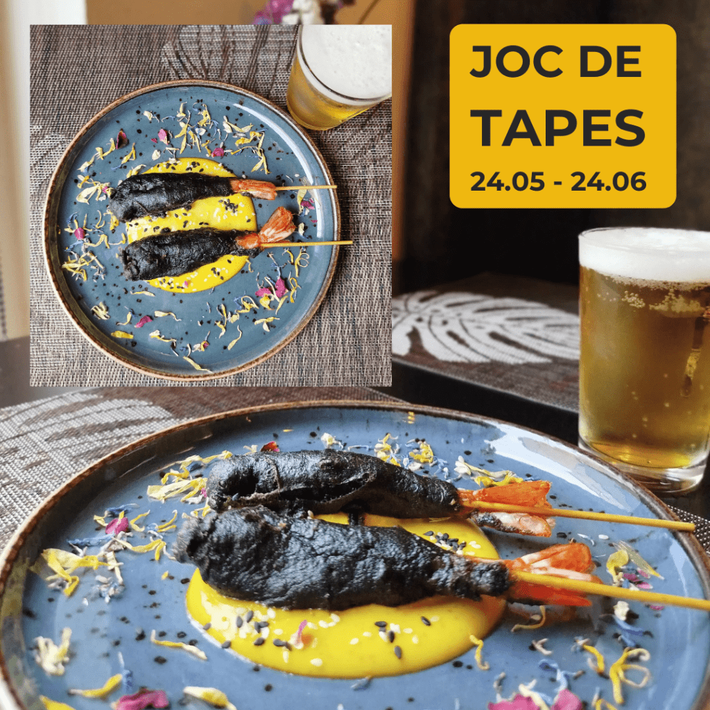joc de tapes - gamba en tempura negra sobre salsa mango-curri - katán restaurant